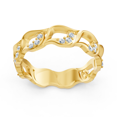 Eleganter Gelbgold-Diamantring mit Wellenmuster