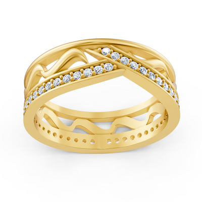 Gelbgoldener Diamantring mit filigranem Wellenmuster