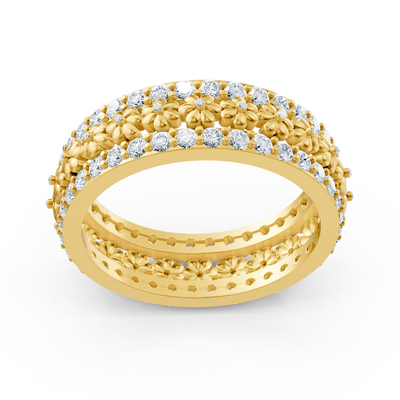 Exquisite flower diamond ring in 14K yellow gold