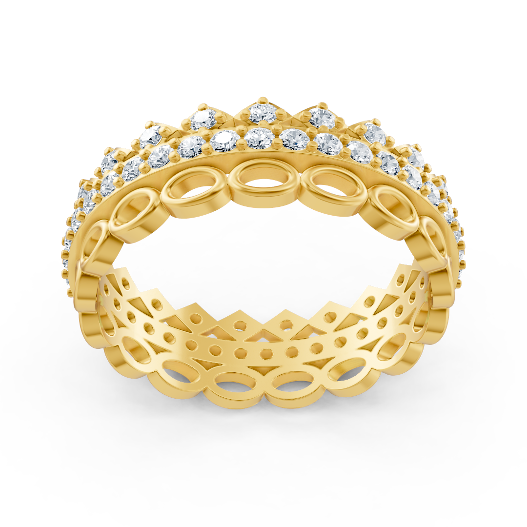 Luxurious 14K yellow gold memoire ring with diamonds