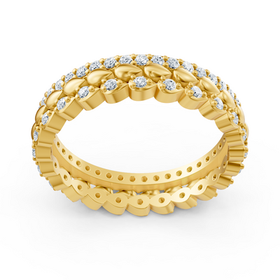 14 Karat Gelbgold Diamant Mehrreihiger Ring - Zarter Blütenkranz für Ihre Hand