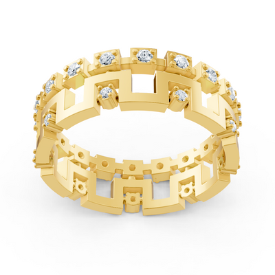 14 Karat Gelbgold Diamant Geometrischer Ring - Ausdrucksstarker Damenring mit modernem Design