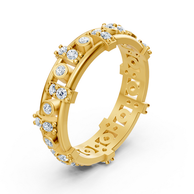 14 Karat Gelbgold Diamant Memoire Ring - Moderner Damenring mit Zargen- und Krappenfassung