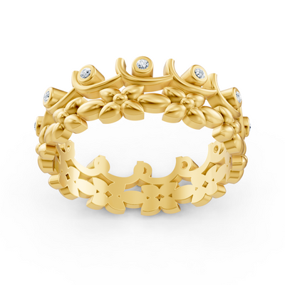 Gelbgoldener Diamantring mit floralem Rankenmuster
