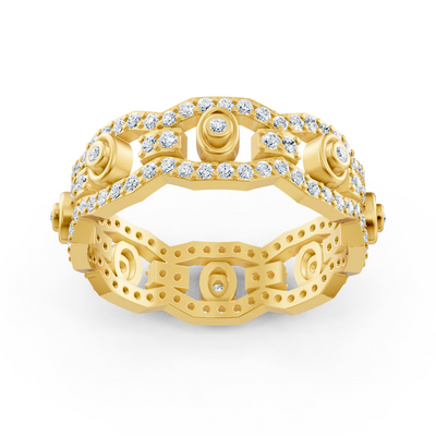 Gelbgoldener Diamantring mit Ketten- und Kreisdesign
