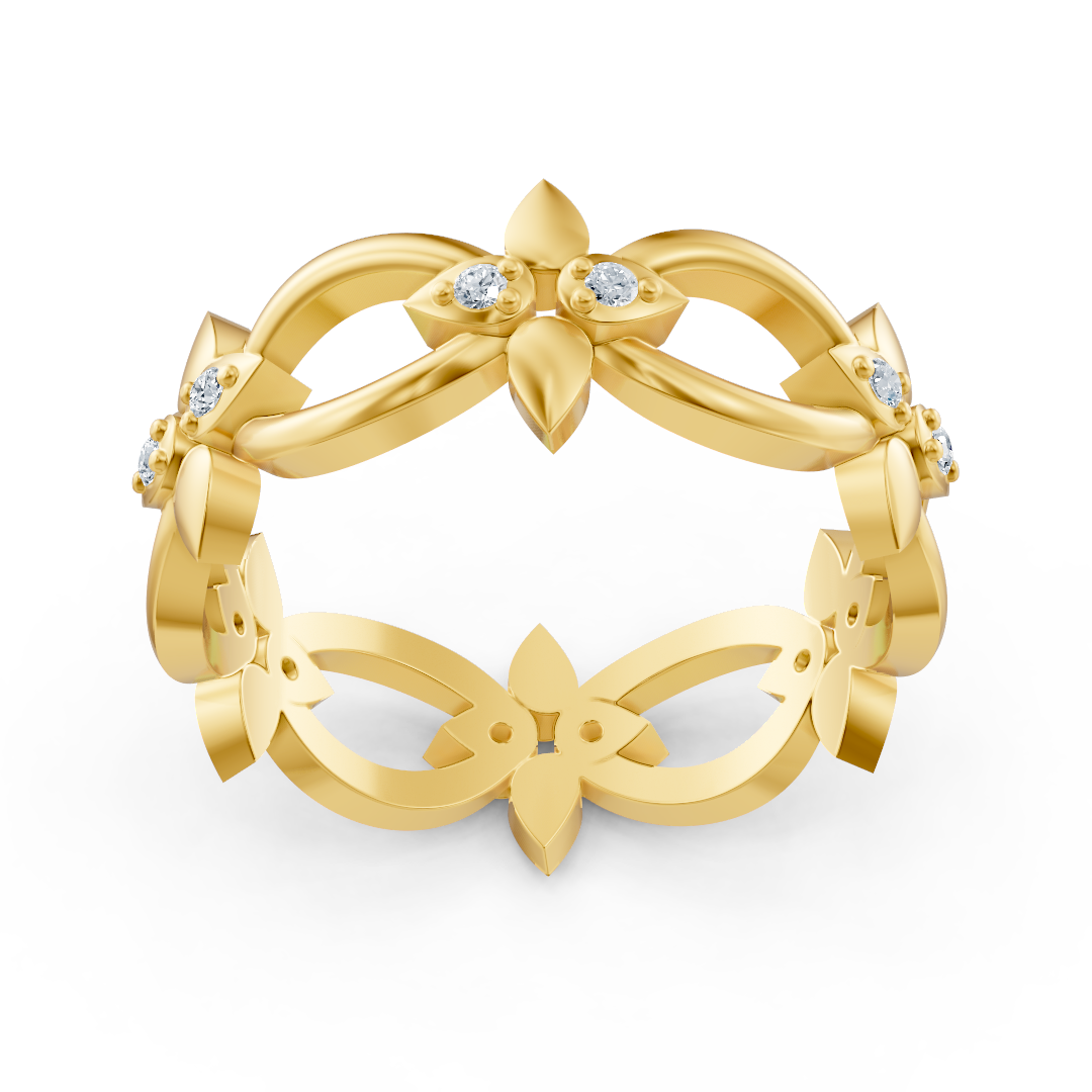 Gelbgoldener Diamantring mit Blütenblattdesign