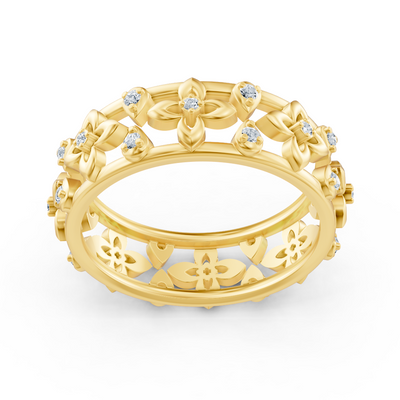 Noble yellow gold ring with diamonds in a flower design – filigree elegance
