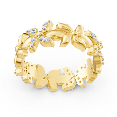 Sparkling yellow gold ring with diamonds – butterfly design