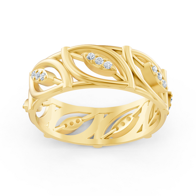 Moderner Gelbgold-Ring mit Runddiamanten im Prong-Design