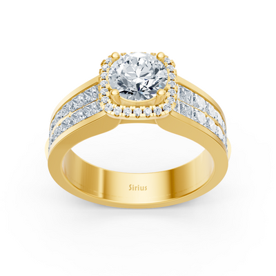 Extravagant diamond engagement ring with princess and brilliant cut in 14 carat yellow gold