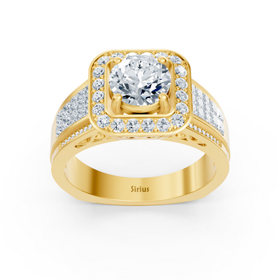 Sparkling princess and brilliant cut diamond engagement ring in 14 carat yellow gold