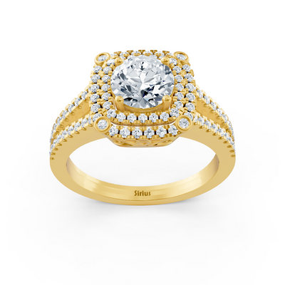 Gelbgold Doppel Halo Diamant Verlobungsring