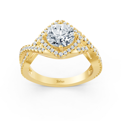 Diamond halo engagement ring in yellow gold