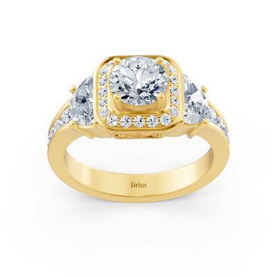 Diamond &amp; Ruby 3-Stone Engagement Ring in Yellow Gold
