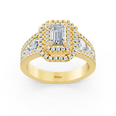 Diamant & Saphir Halo Verlobungsring aus Gelbgold