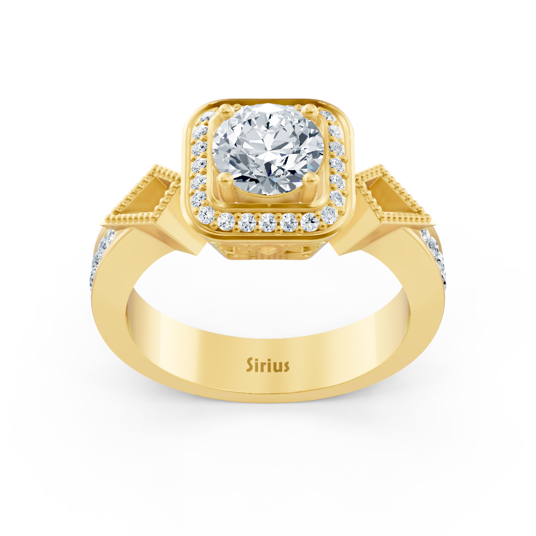 Diamant Seitenstein Halo Verlobungsring aus Gelbgold