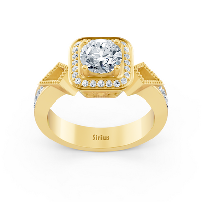 Diamant Seitenstein Halo Verlobungsring aus Gelbgold