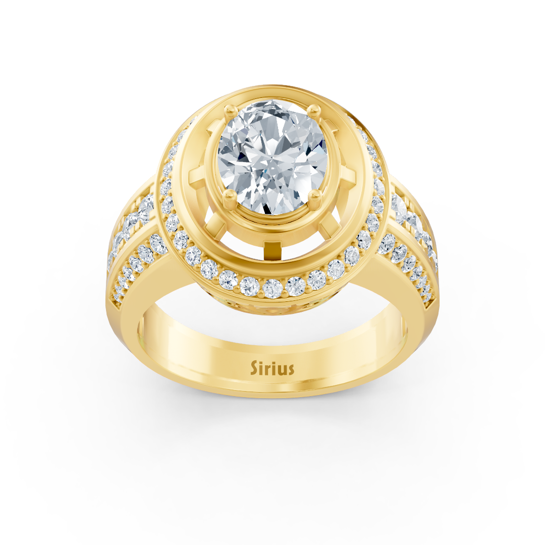 Yellow gold halo engagement ring with diamonds &amp; tourmaline