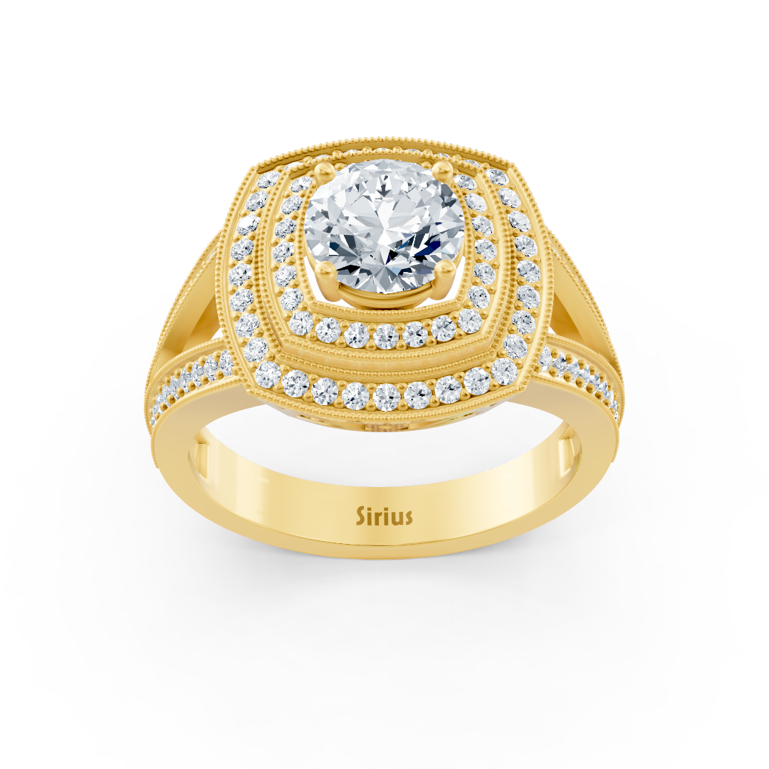 Yellow Gold Square Halo Diamond Ring