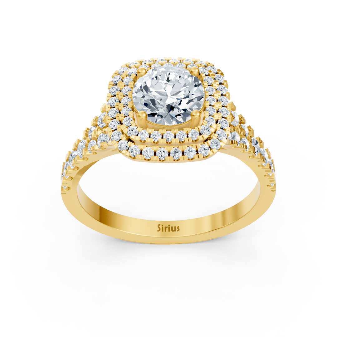 Double Halo Diamond Ring Yellow Gold