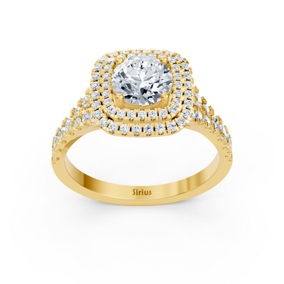 Double Halo Diamond Ring Yellow Gold