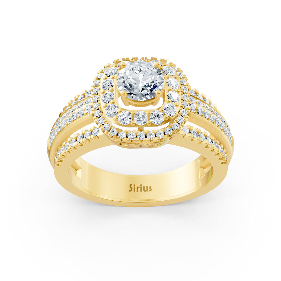 Double Halo Diamond Ring Yellow Gold
