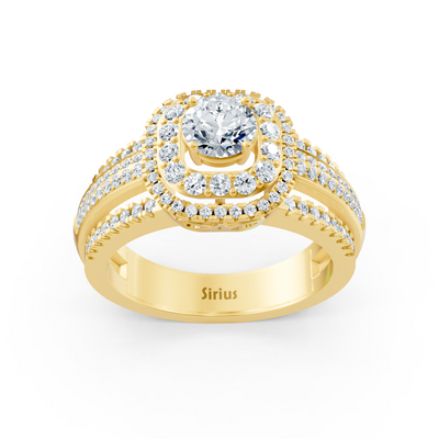 Double Halo Diamond Ring Yellow Gold
