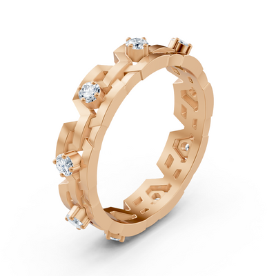 Geometric rose gold ring with diamonds