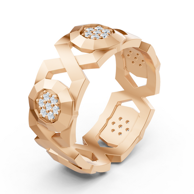 Exquisite Rose Gold Diamond Ring - Geometric Design
