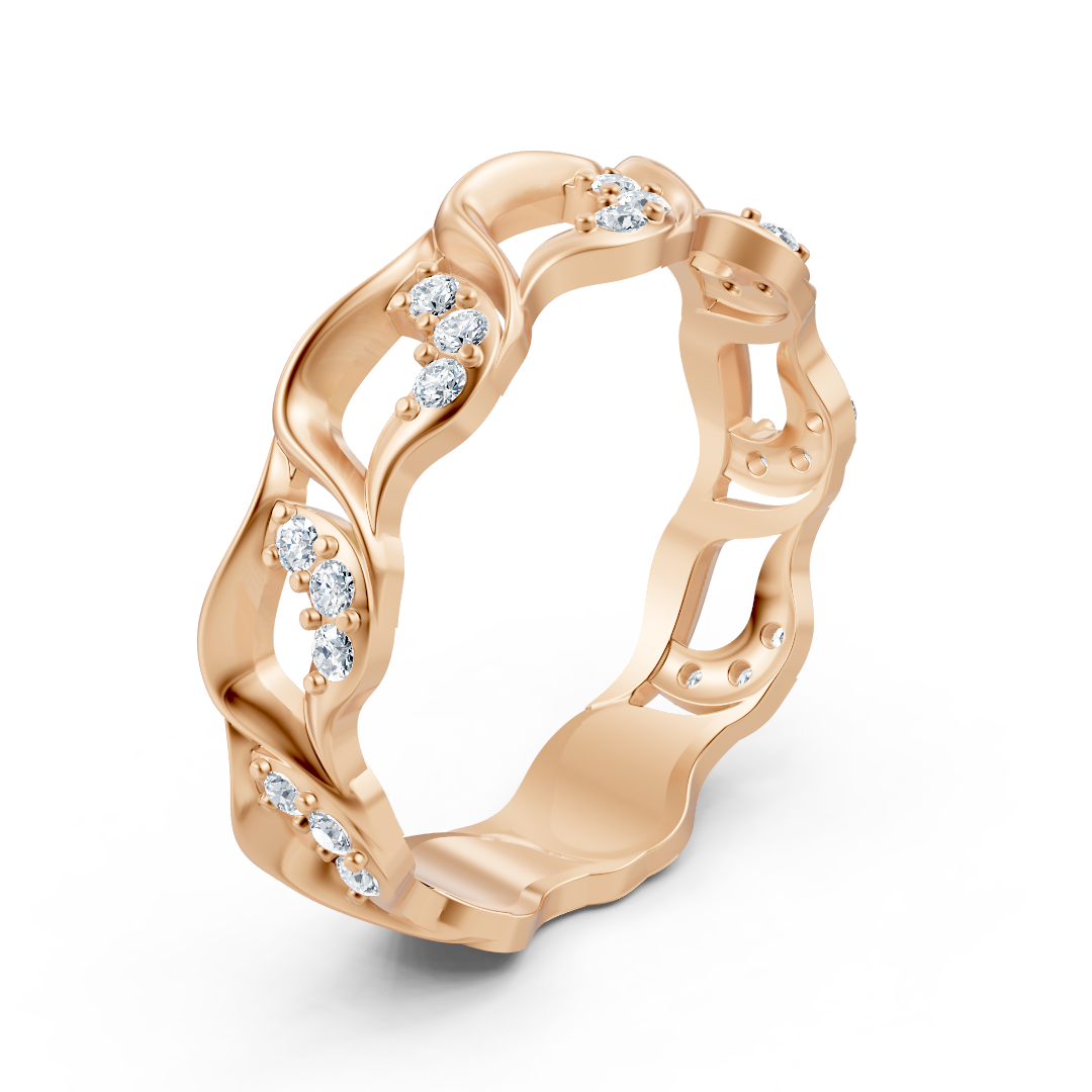 Eleganter Rosegold-Diamantring mit Wellenmuster