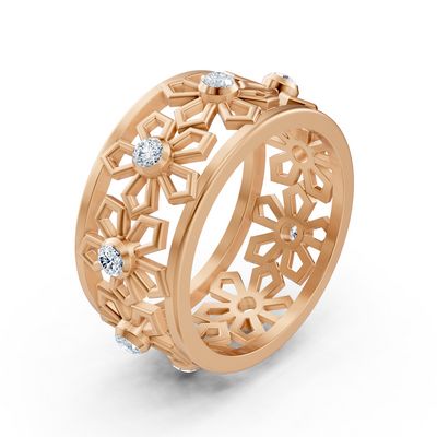 Rosegold-Diamantring mit Schneeflockenmotiv – 8 Diamanten