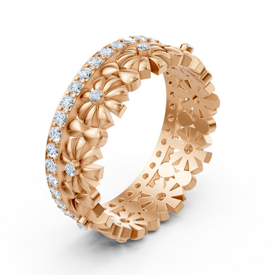 Zarter Blütenkranz Diamantring - 14K Rosegold, ca. 0.49 Karat
