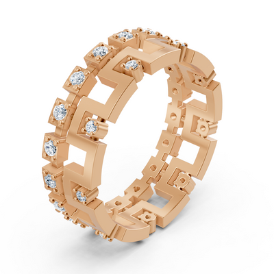 14 Karat Rosegold Diamant Geometrischer Ring - Ausdrucksstarker Damenring mit modernem Design