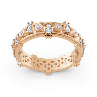 14 carat rose gold diamond memoire ring - modern ladies' ring with bezel and prong setting