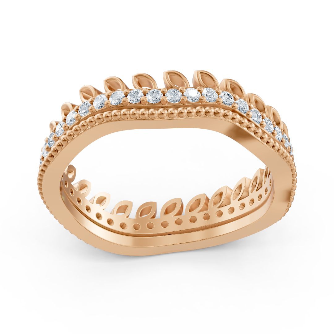 14 Karat Rosegold Diamant Kranzring - Filigraner Damenring mit Brillanten