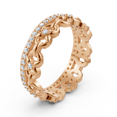 Rose gold diamond ring with chain pattern