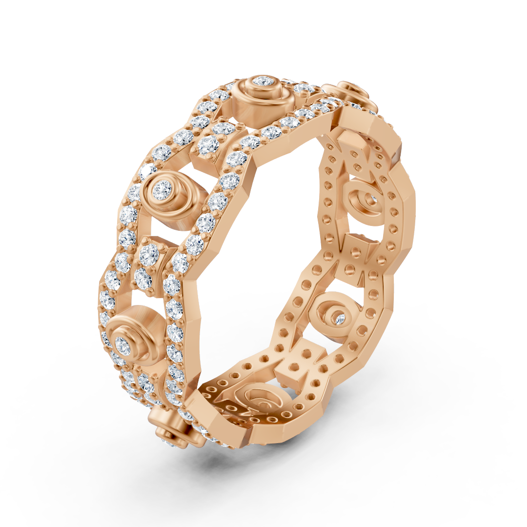 Rosegoldener Diamantring mit Ketten- und Kreisdesign
