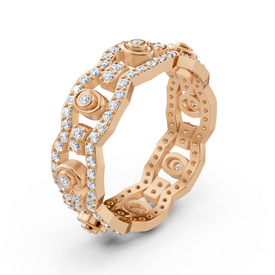Rosegoldener Diamantring mit Ketten- und Kreisdesign