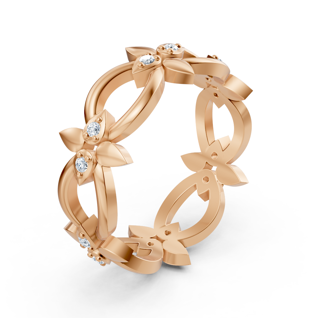 Rose gold diamond ring with petal design