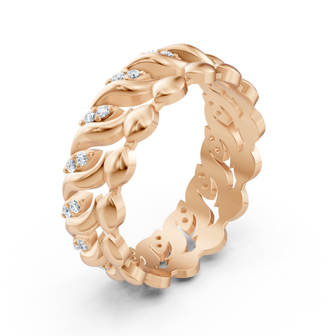 Delicate rose gold ring with diamonds in a heart-shaped design