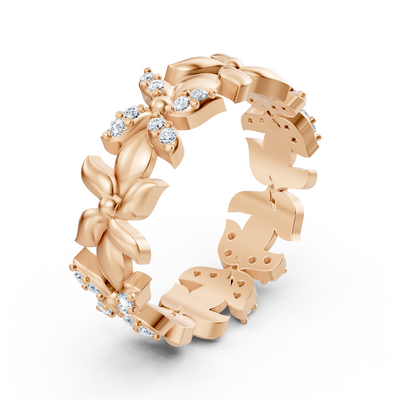 Funkelnder Rosegold Ring mit Diamanten – Schmetterling Design