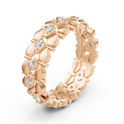 Eleganter Rosegold Ring mit Diamanten – Filigranes Blatt Design