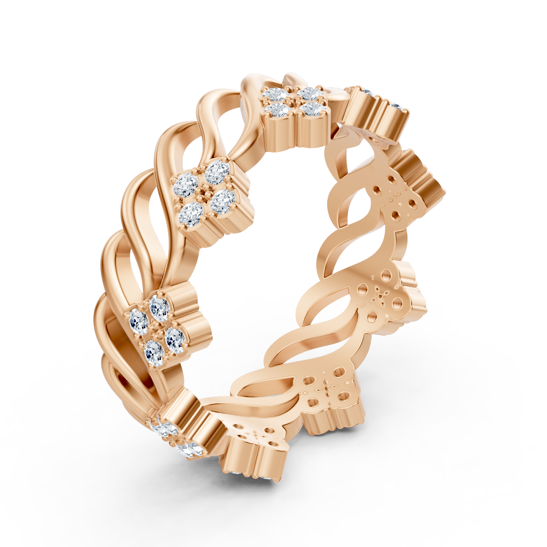 14 carat rose gold diamond band ring "Ice Flower"