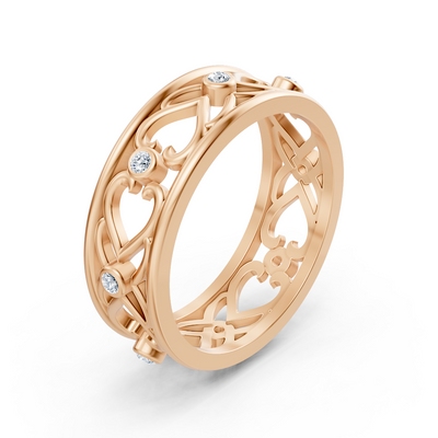 Elegant rose gold ring with round diamonds in bezel design