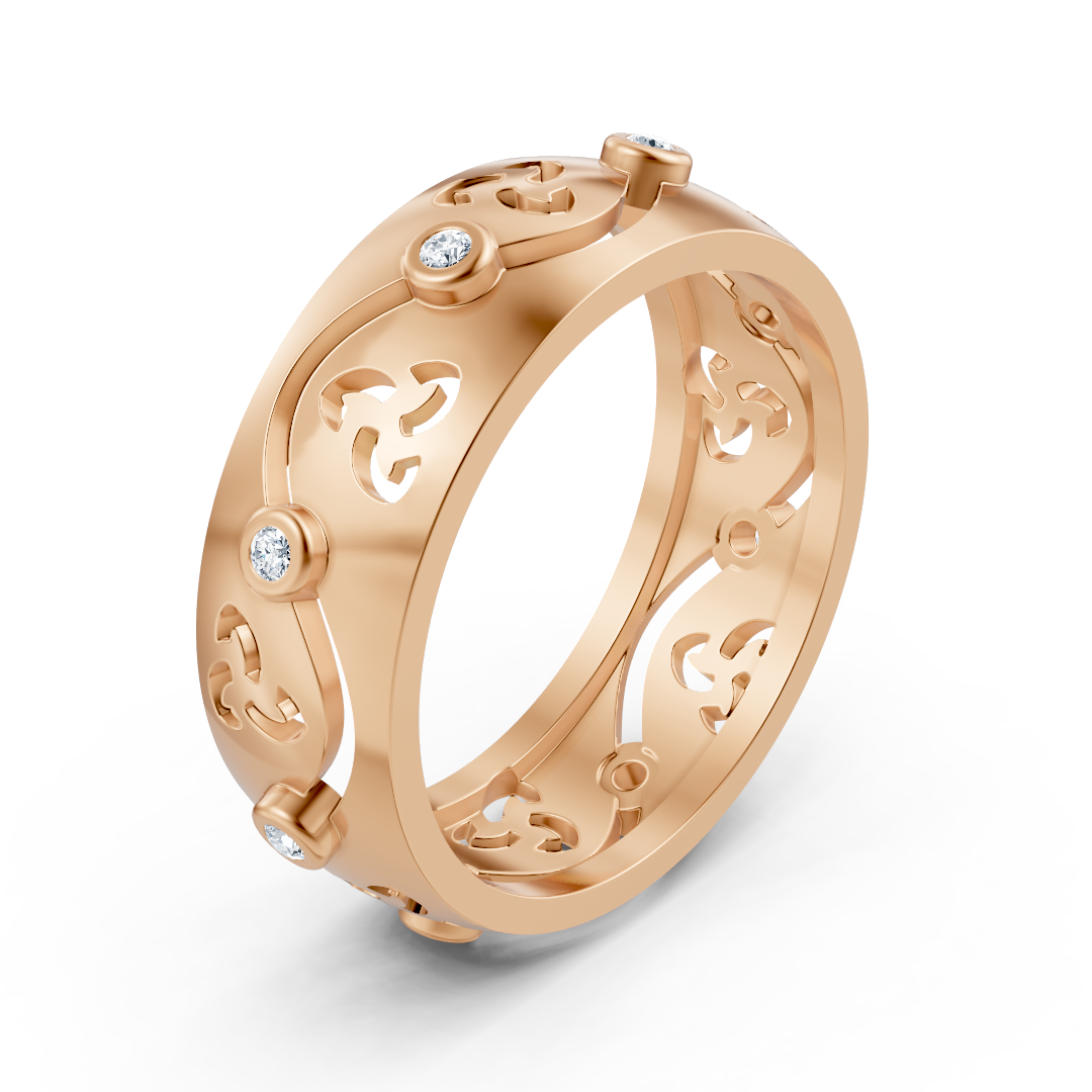 Elegant rose gold ring with round diamonds in bezel design