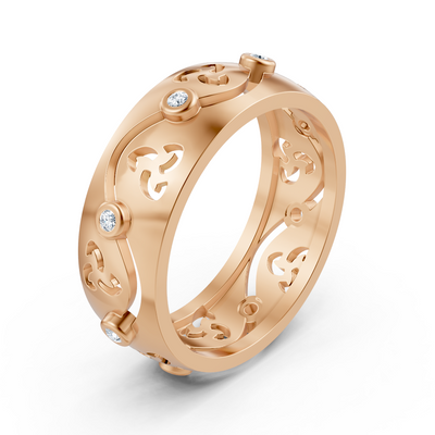 Elegant rose gold ring with round diamonds in bezel design