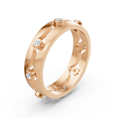 Eleganter Rotgold-Ring mit Runddiamanten im Bezel-Design