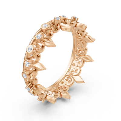 Rosegold-Ring mit Runddiamanten im Prong- und Bezel-Design