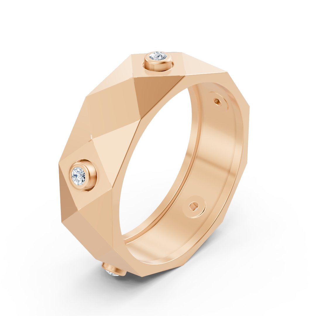Moderner Rosegold-Ring mit Runddiamanten im Bezel-Design