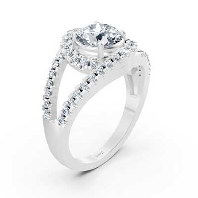 Weissgoldener Diamant-Halo-Verlobungsring